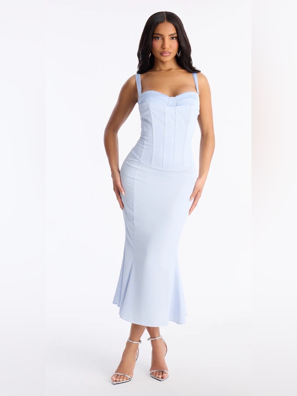 Fashion nova elegant Sweetheart Corset Midi Dress in Light Blue size M NWT